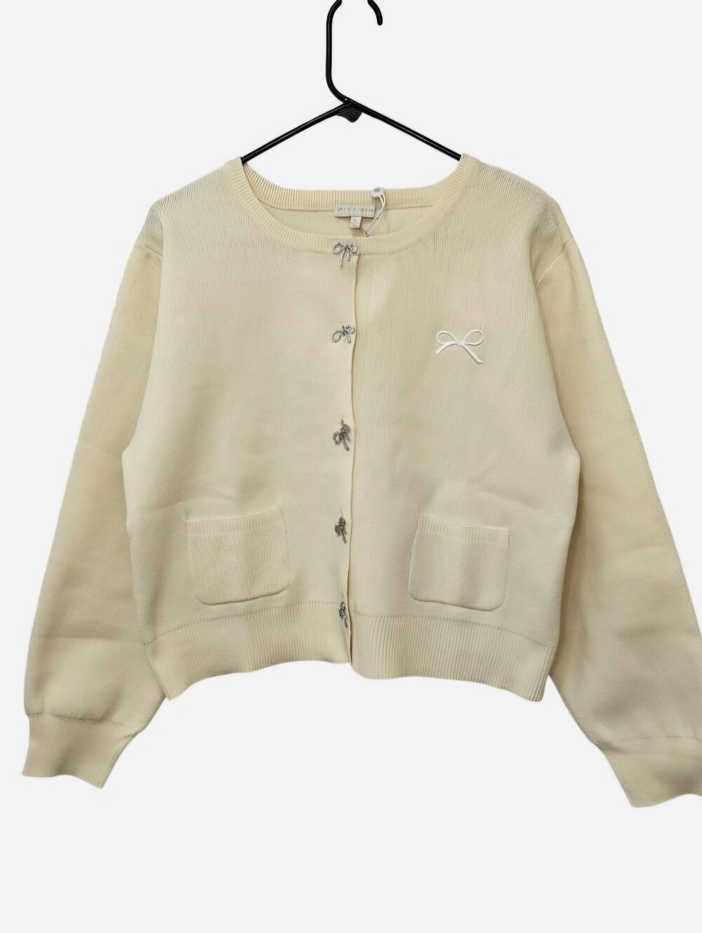 Simply Southern cream cardigan with embroidered bow & bow buttons size Large NEW